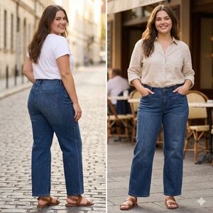 Buffalo David Bitton Alyssa High Rise Straight Jeans Size 16/36 Stretch Dark Was